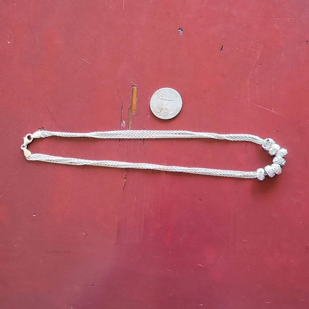 925 Sterling Silver & Diamond Multi Strand Rondelle Bridal Necklace - Picture 2 of 4